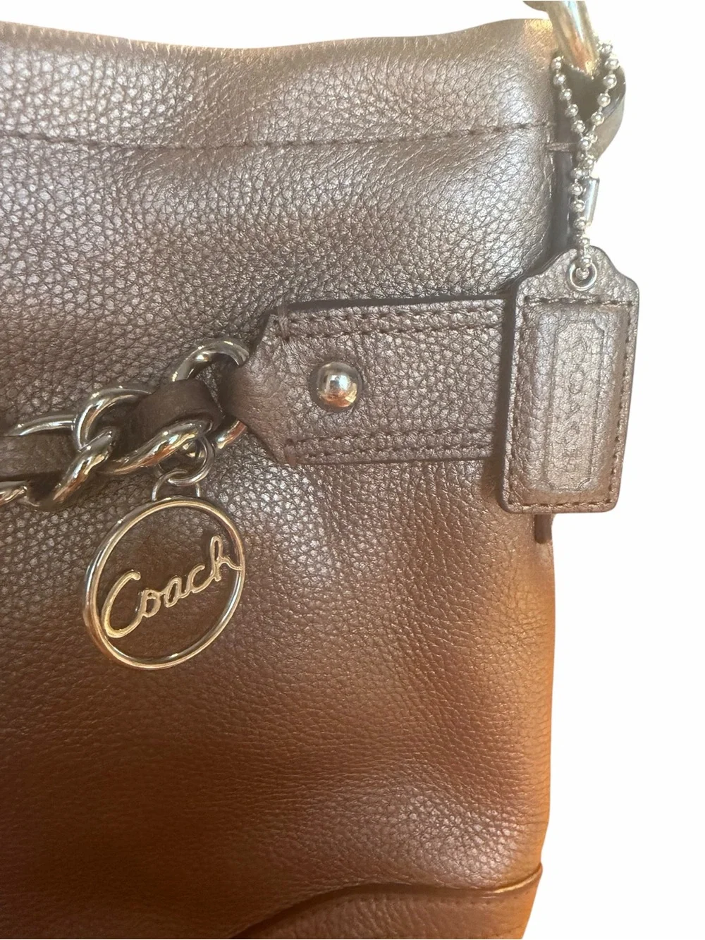 Coach vintage Y2K Metallic Bronze Pebbled Leather Chain Duffle Crossbody Bag